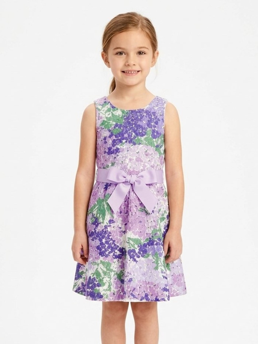 Place Lilac Floral Lace Dress with Satin Bow